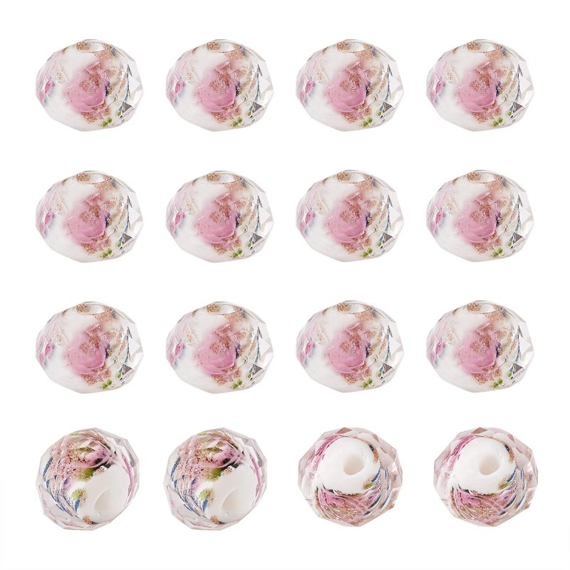 Craftdady About 60Pcs Handmade Gold Sand Lampwork Faceted Rondelle Glass Beads Strands Flower Inlaid Spacer Loose Beads for DIY Jewelry Making Hole: 2mm (White) - Image 1